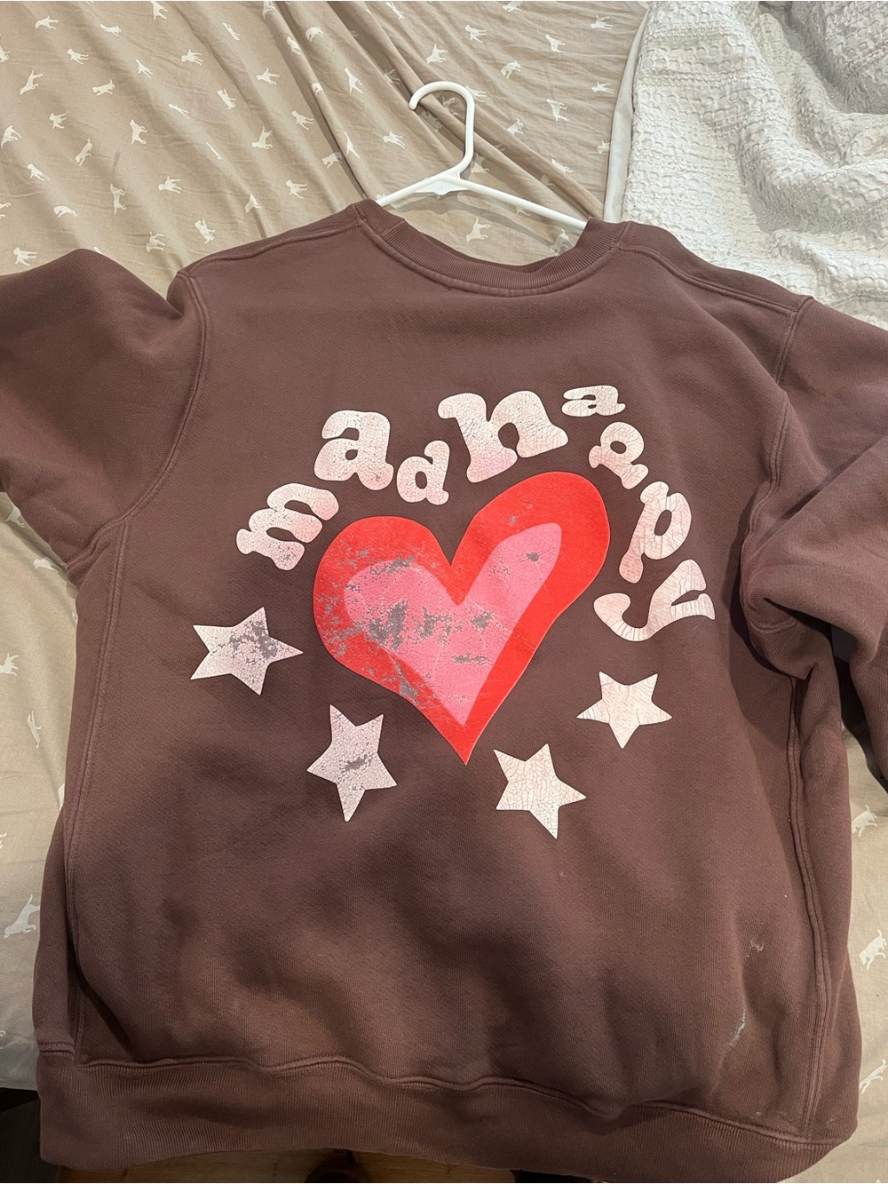 Women's Brown 'Mad Happy' Heart Crewneck Sweatshirt - Picture 2 of 2
